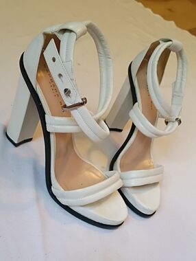 Barbara Bui White Block Heel Ankle Strap Sandals